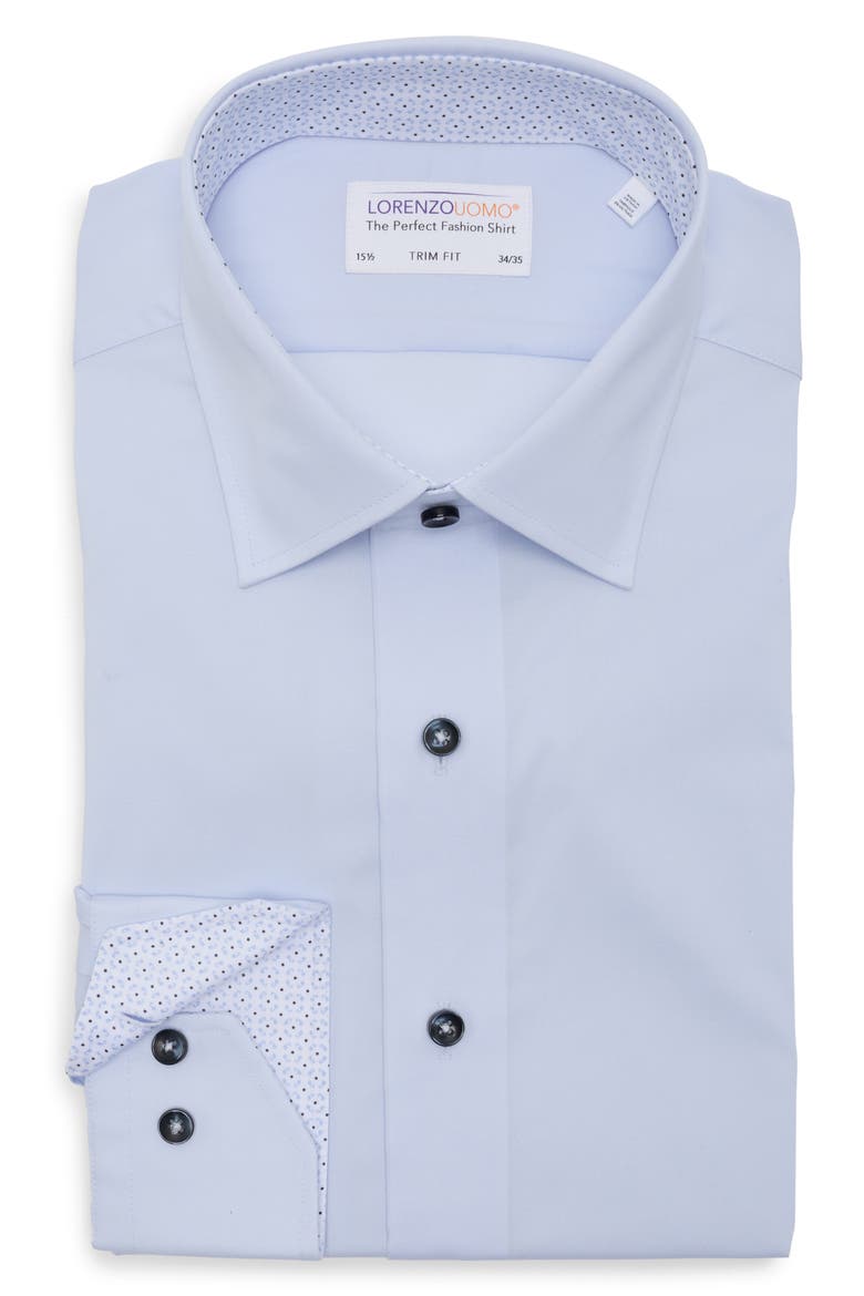 Trim Fit Solid Stretch Cotton Dress Shirt, Alternate, color, LIGHT BLUE