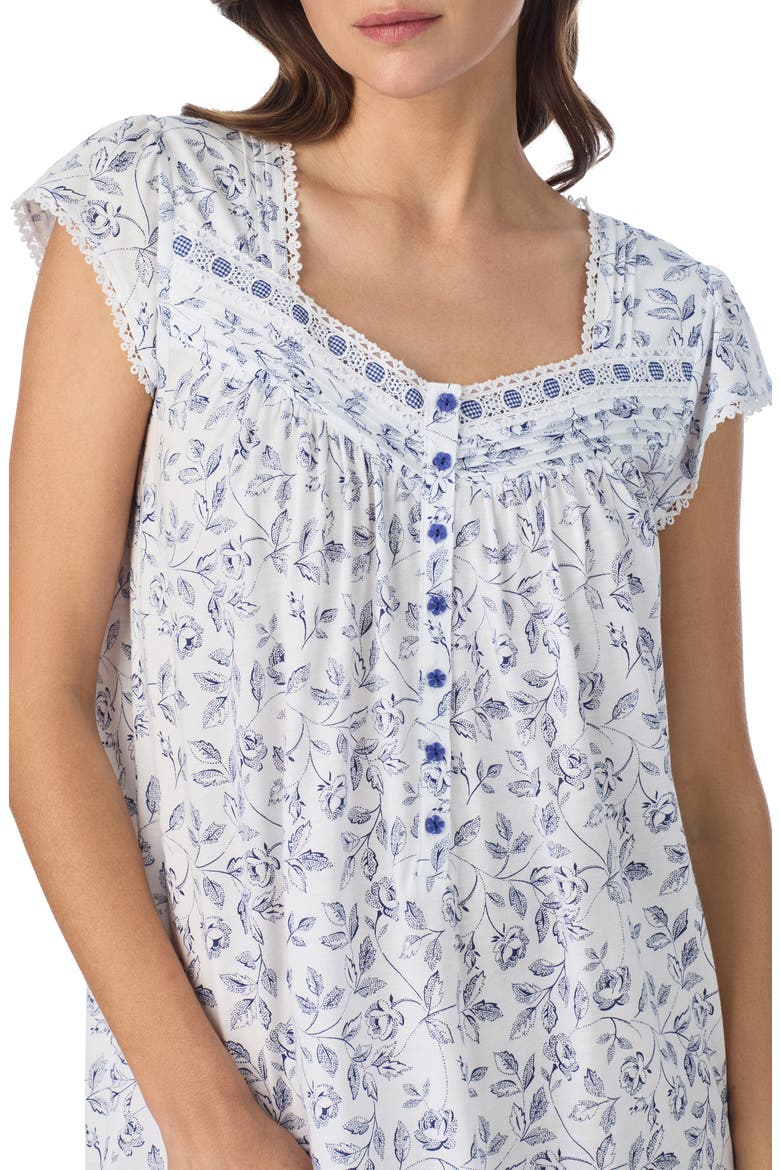 Floral Print Cap Sleeve Waltz Nightgown, Alternate, color, WHITE/ NAVY