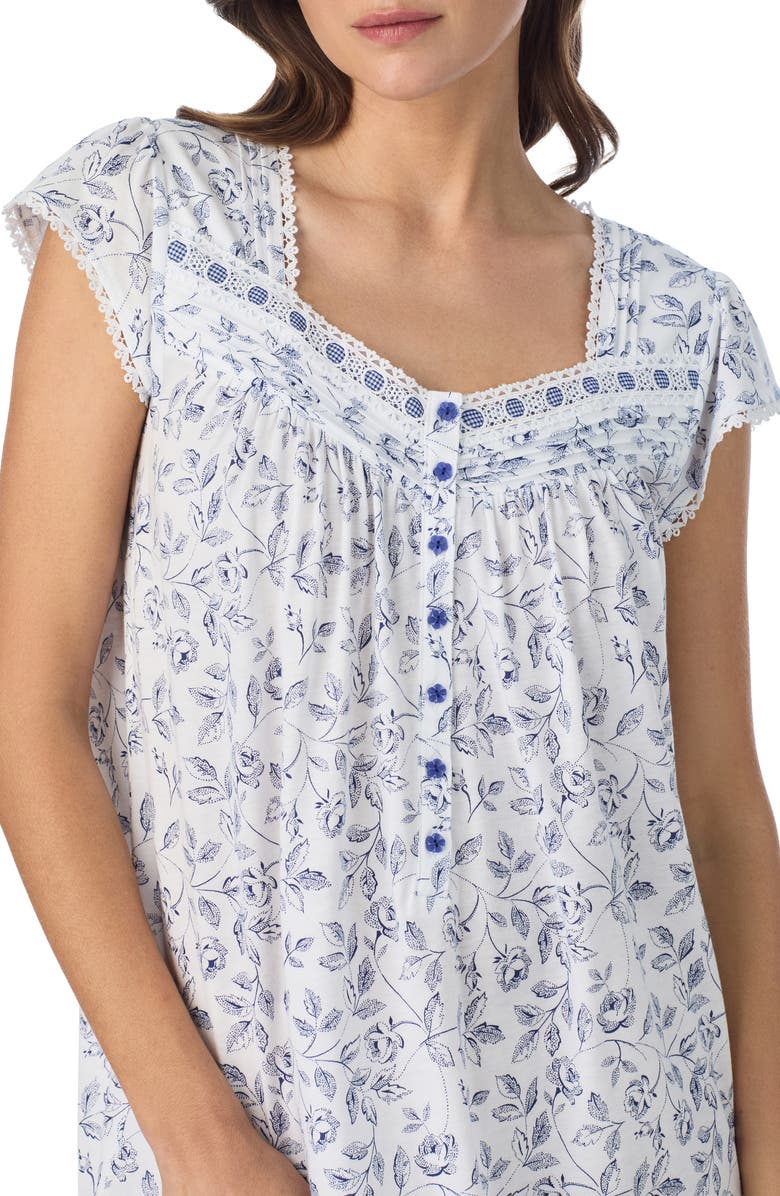 Eileen West Floral Print Cap Sleeve Waltz Nightgown, Alternate, color, White/ Navy