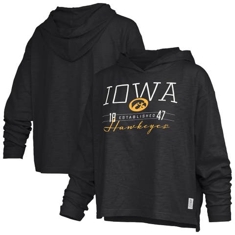 Women's Pressbox  Black Iowa Hawkeyes Castillo Slub Waist Length Long Sleeve Hooded T-Shirt