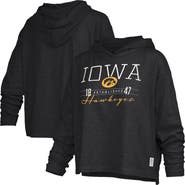 PRESSBOX Women's Pressbox Black Iowa Hawkeyes Castillo Slub Waist Length Long Sleeve Hooded T-Shirt