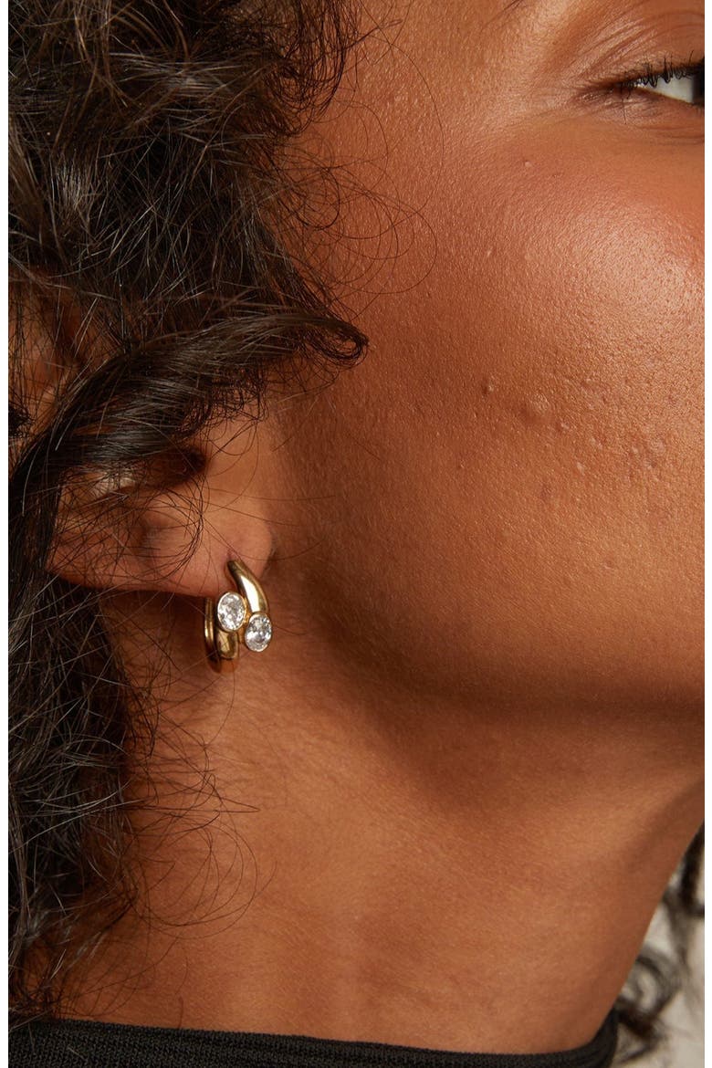 Lab Grown White Sapphire Ellipse Earrings, Alternate, color, Yellow Gold Vermeil