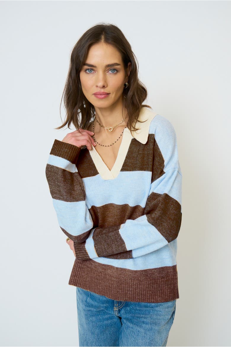 Marley Striped Rugby Sweater, Main, color, BLUE CHOCOLATE