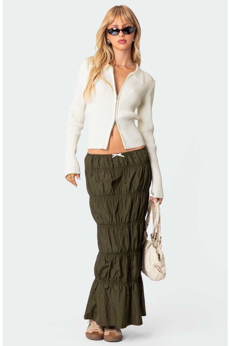 Ruched Tiered Maxi Skirt, Alternate, color, OLIVE