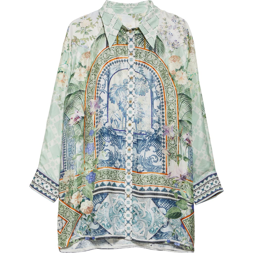 Camilla Long Sleeve Silk Shirtdress In Jardim Party