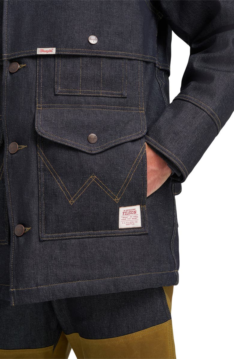 Wrangler Filson X Wrangler Genuine Shearling Collar Packer Jacket, Alternate, color, Indigo