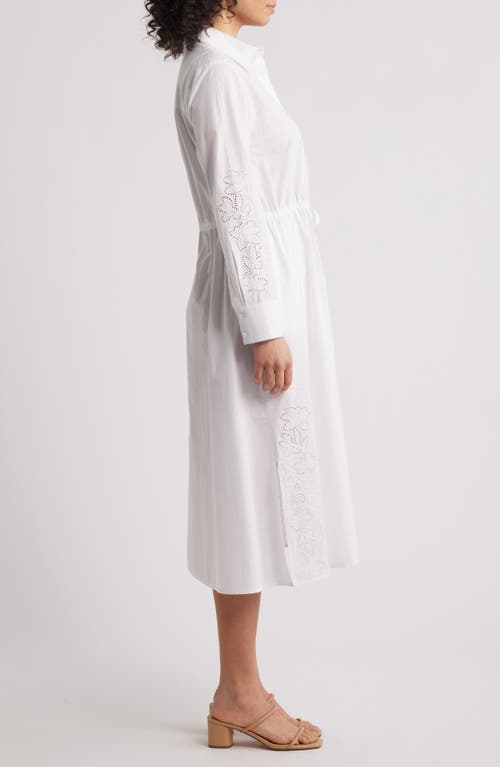 Caslonr Caslon(r) Eyelet Detail Long Sleeve Cotton Shirtdress In White