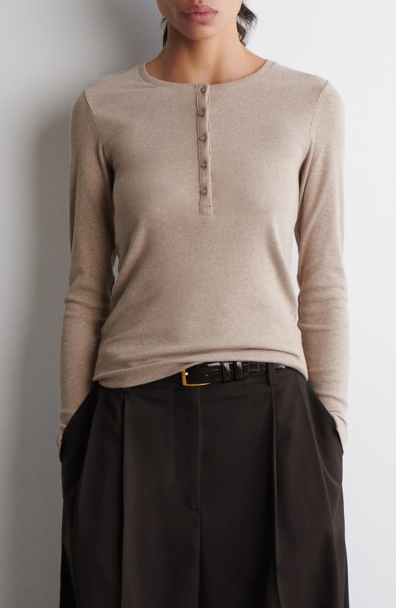 COS Long Sleeve Stretch Organic Cotton Rib Henley, Main, color, 