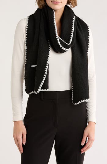 Karl Lagerfeld Paris Whipstitch Logo Scarf In Black
