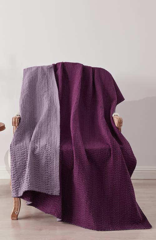 Melange Home Kantha Reversible Cotton Throw Blanket In Fig And Violet