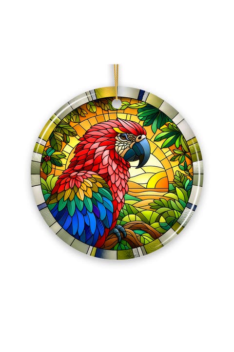 Scarlet Parrot Stained Glass Themed Ceramic Ornament
