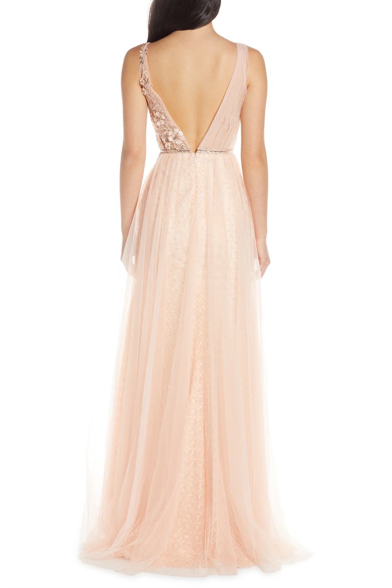 Beaded Appliqué Lace Prom Dress, Alternate, color, BLUSH