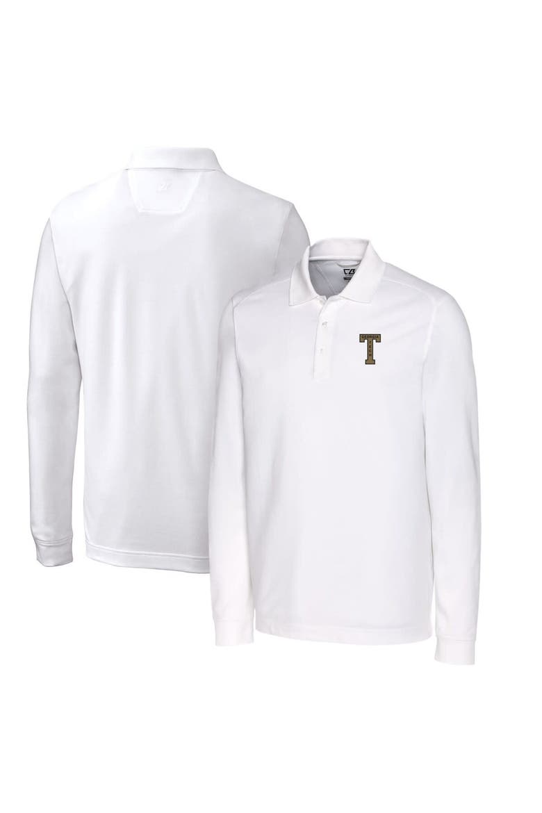 Men's Cutter & Buck White Georgia Tech Yellow Jackets Vault Advantage Tri-Blend Pique Big & Tall Long Sleeve Polo, Main, color, White