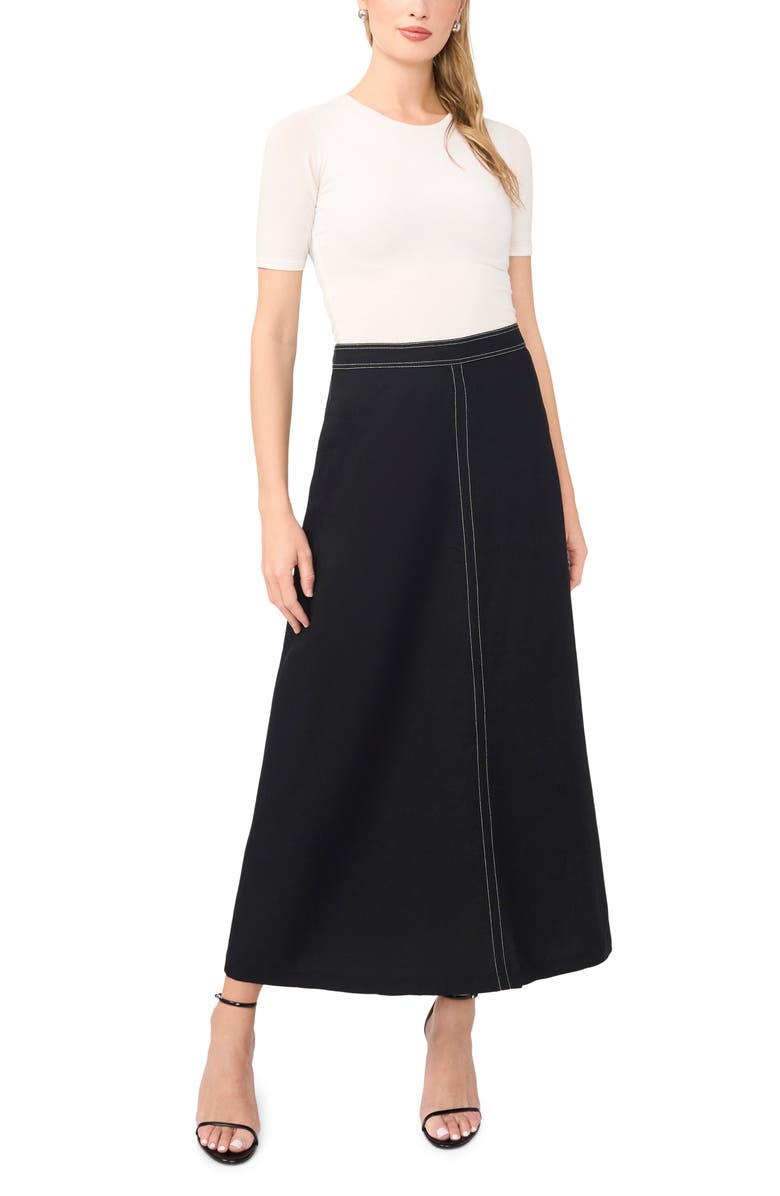 Vince Camuto Topstitch Flare Maxi Skirt, Alternate, color, Rich Black