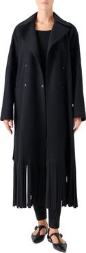 Akris punto Fringe Hem Wool Blend Belted Coat
