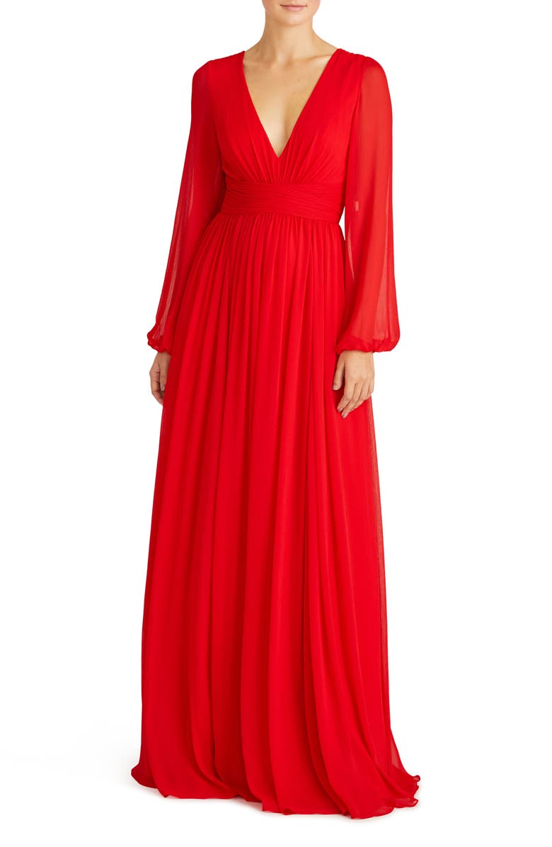 ML Monique Lhuillier Fiona Long Sleeve A-Line Gown, Main, color, 