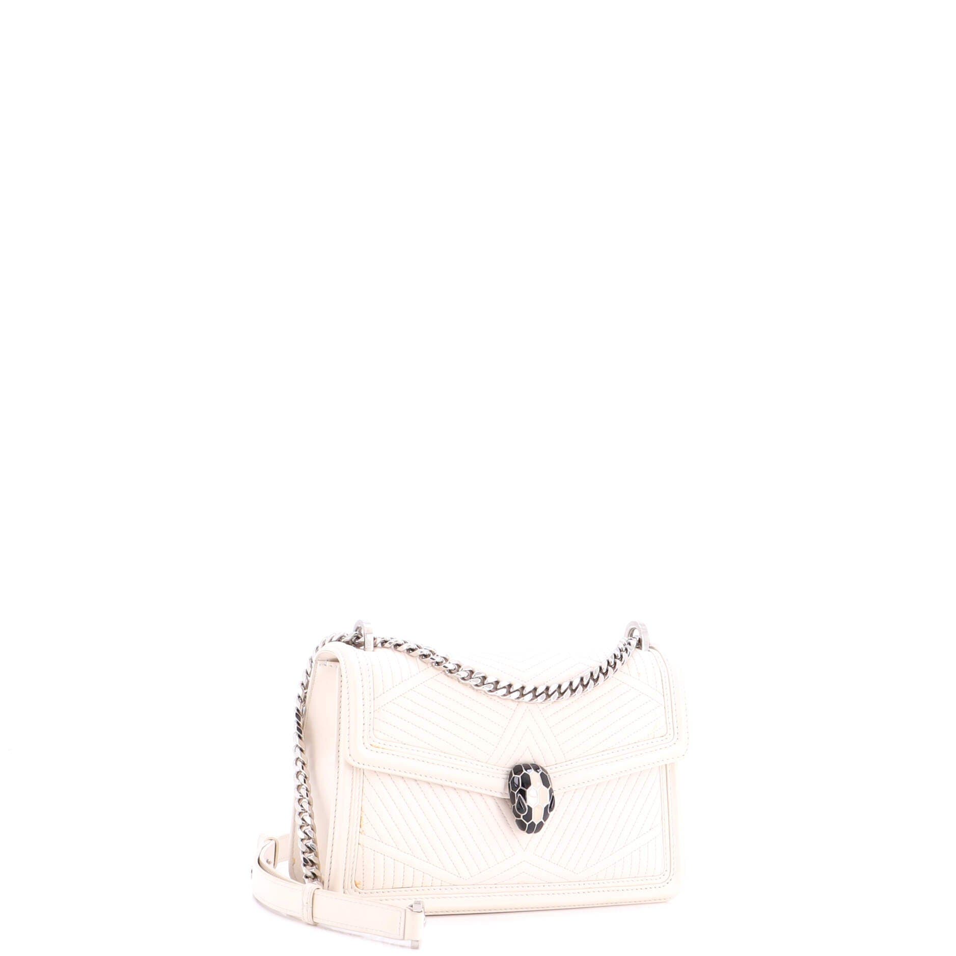 Serpenti Forever Shoulder Bag Quilted Leather Small, Alternate, color, White