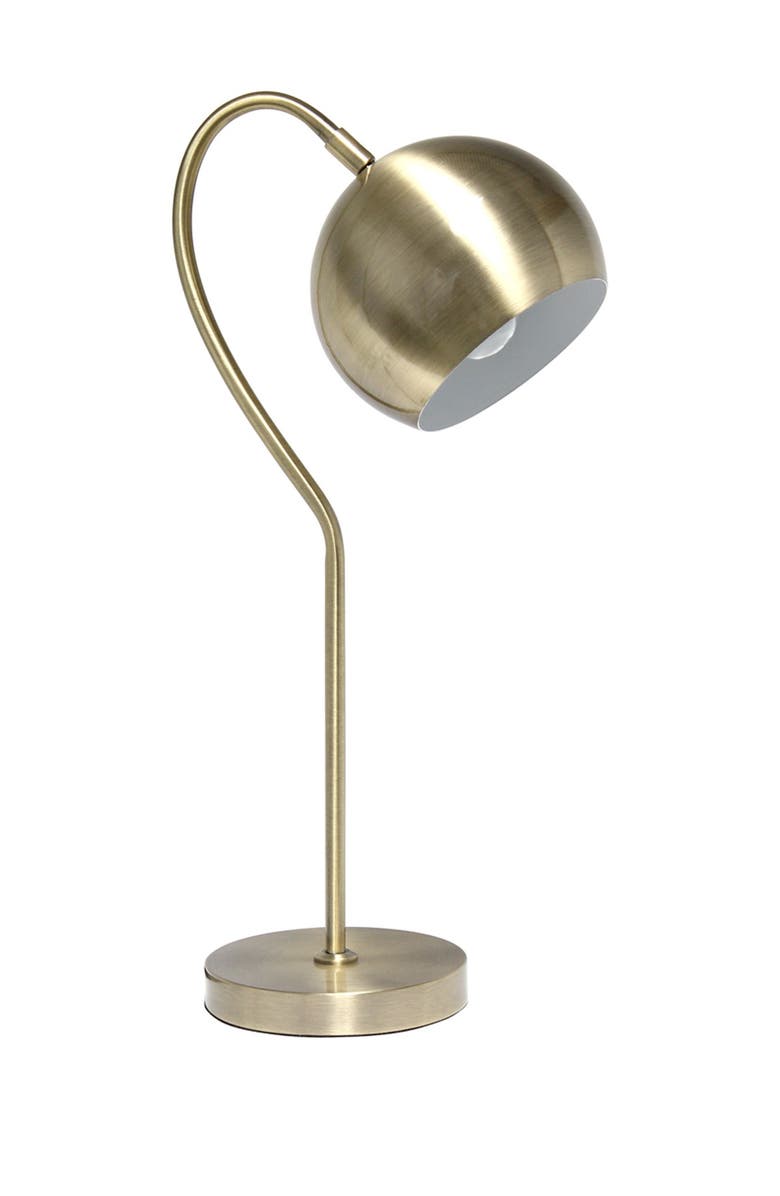 LALIA HOME Mid Century Curved Table Lamp with Dome Shade - Antique Brass, Main, color, 