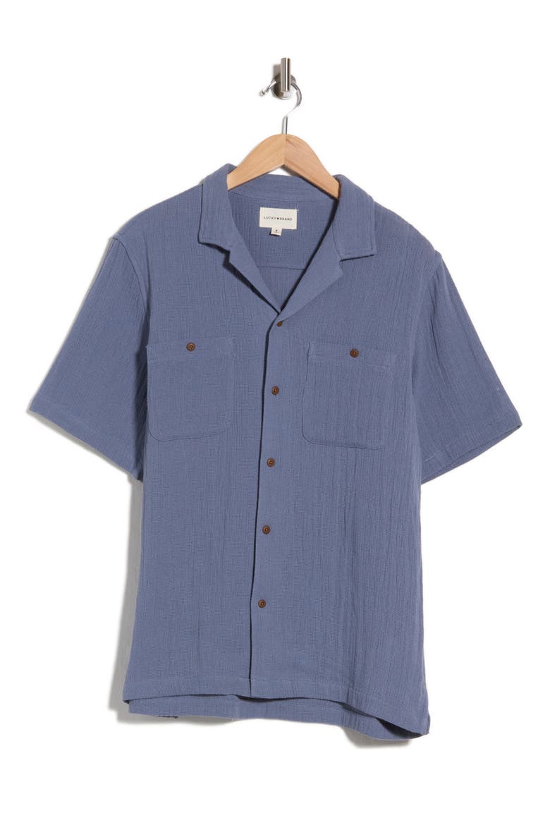 Textured Cotton Camp Shirt, Main, color, FLINT STONE