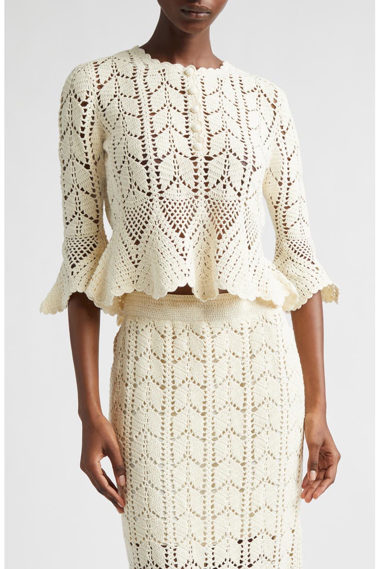 Awaken Button Front Crochet Top, Main, color, CREAM