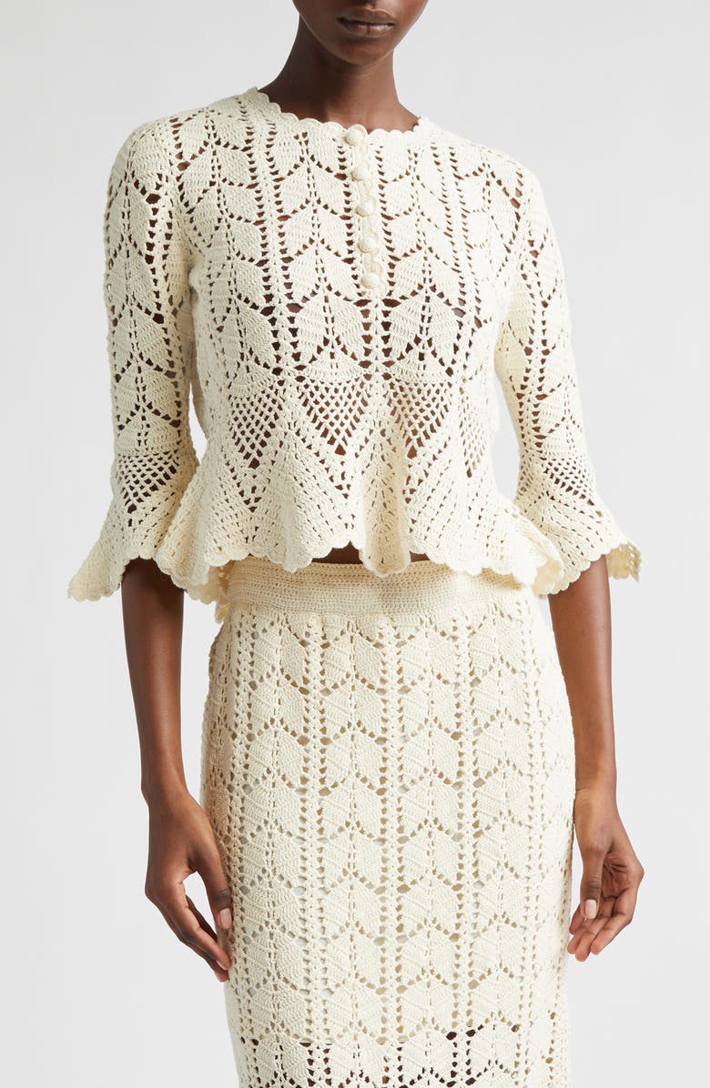 Zimmermann Awaken Button Front Crochet Top, Main, color, Cream