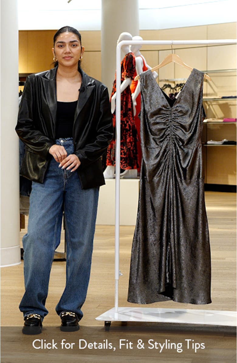 Ruched Metallic Sleeveless Maxi Dress, sales video thumbnail