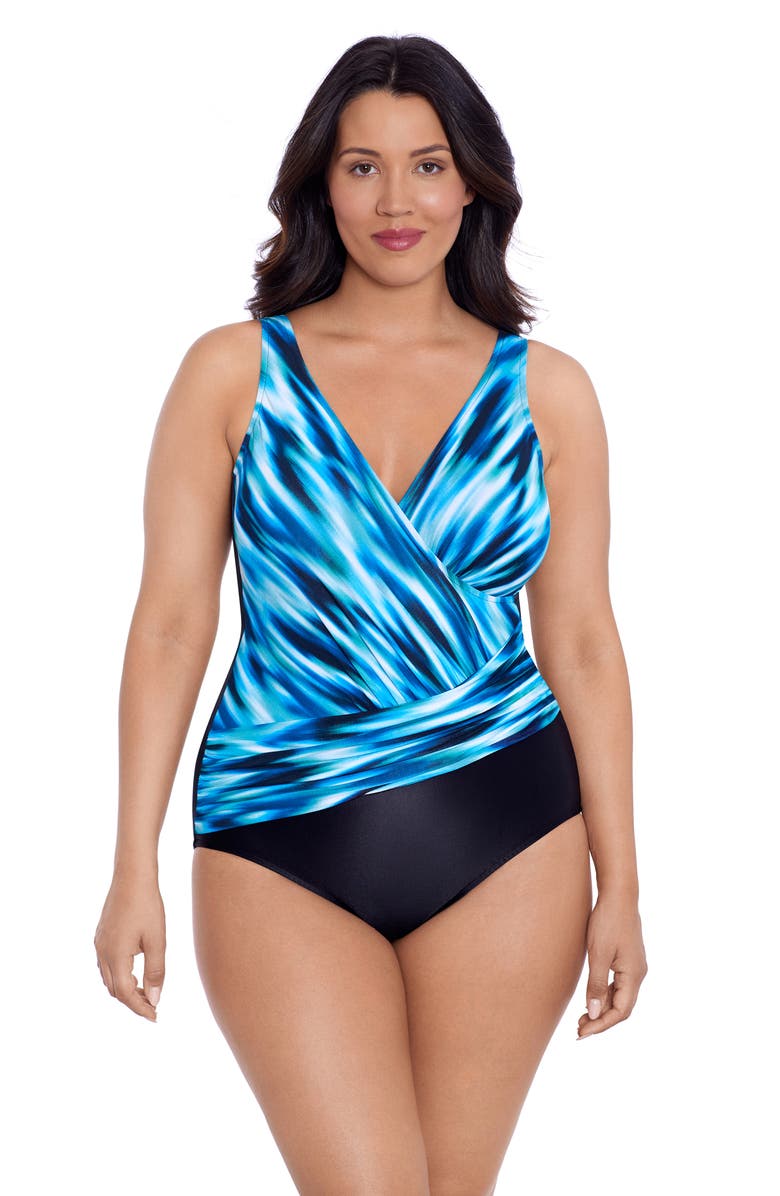 Trimshaper Addison Surplice One-Piece Control Swimsuit, Main, color, Rainwashed Ikat