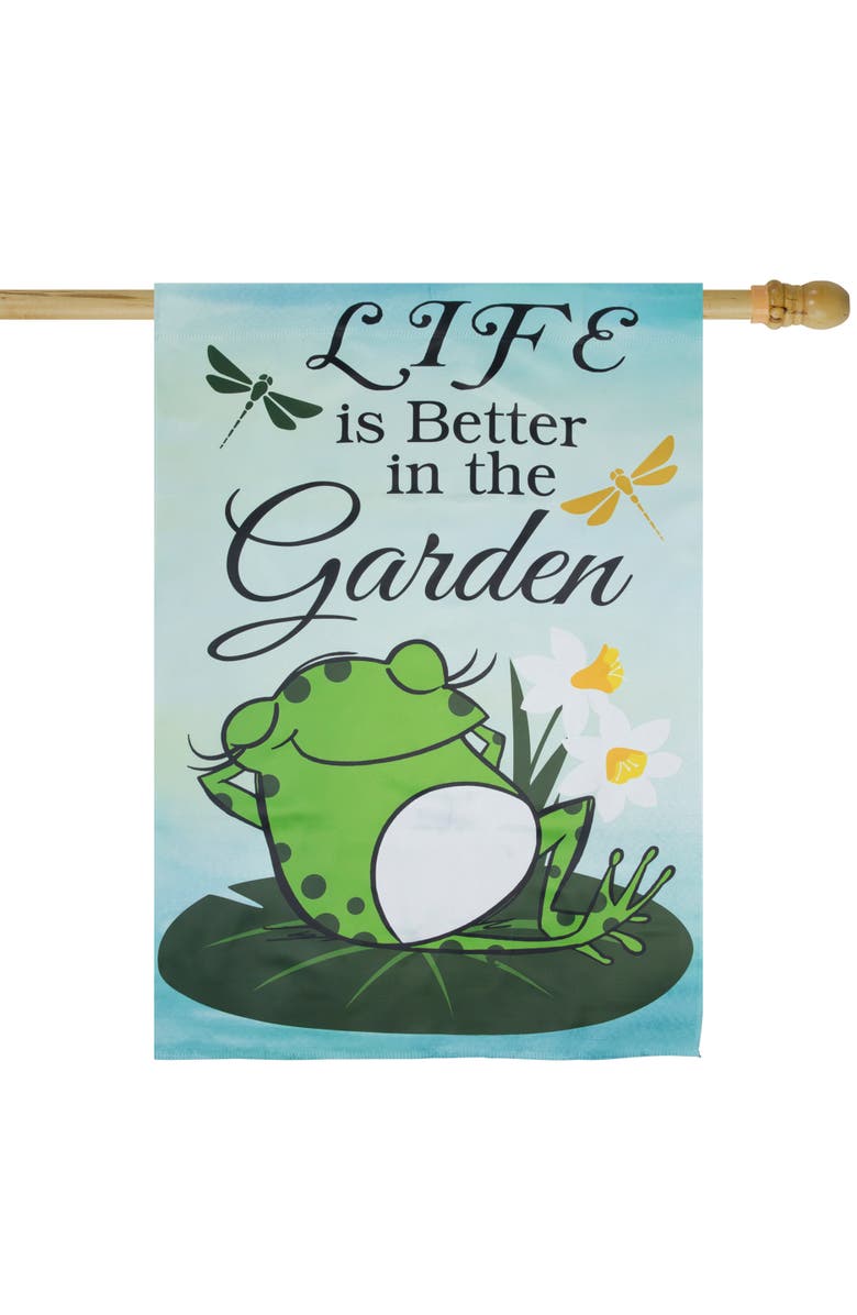 Northlight Life is Better in the Garden Green Frog Outdoor House Flag - 28" x 40", Alternate, color, Green