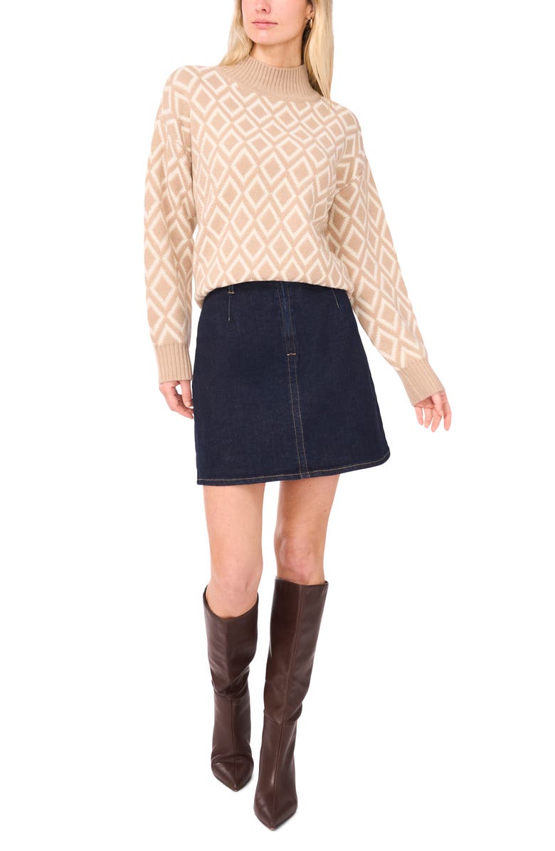 Vince Camuto Diamond Jacquard Turtleneck Sweater, Alternate, color, Oxford Tan