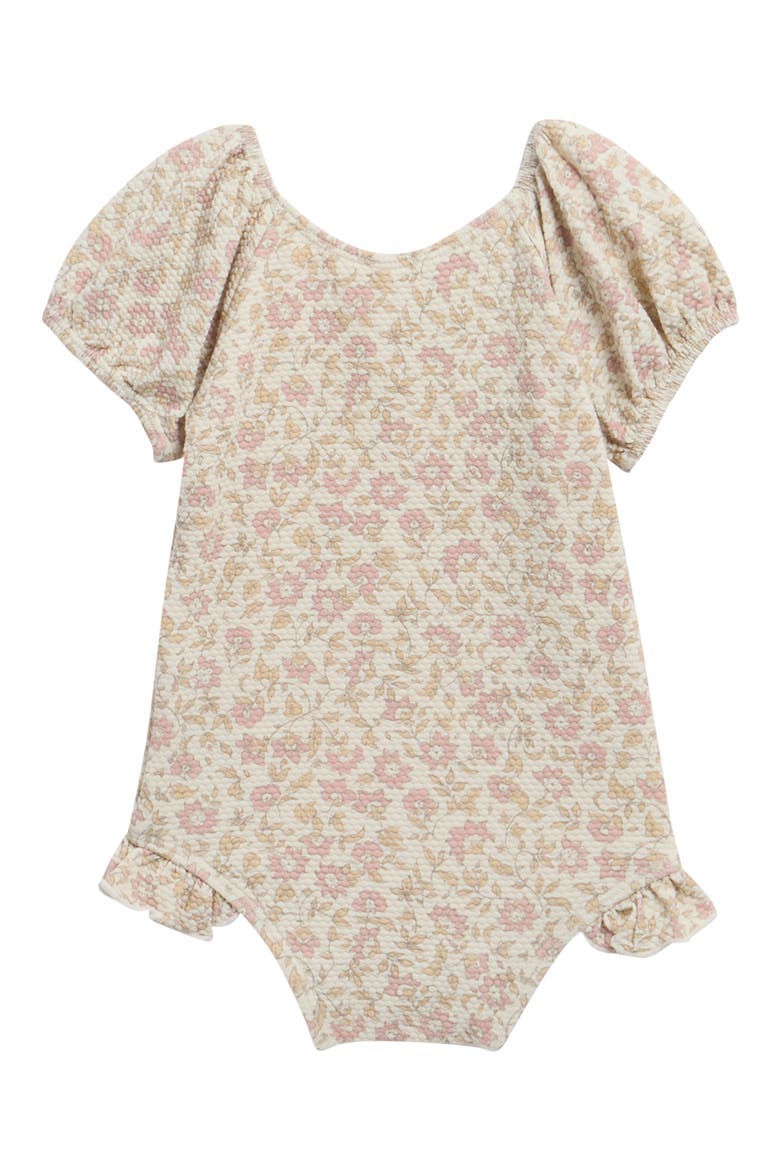 Kids' Catalina Puff Sleeve Piqué UPF 50+ One-Piece Swimsuit, Alternate, color, NATURAL