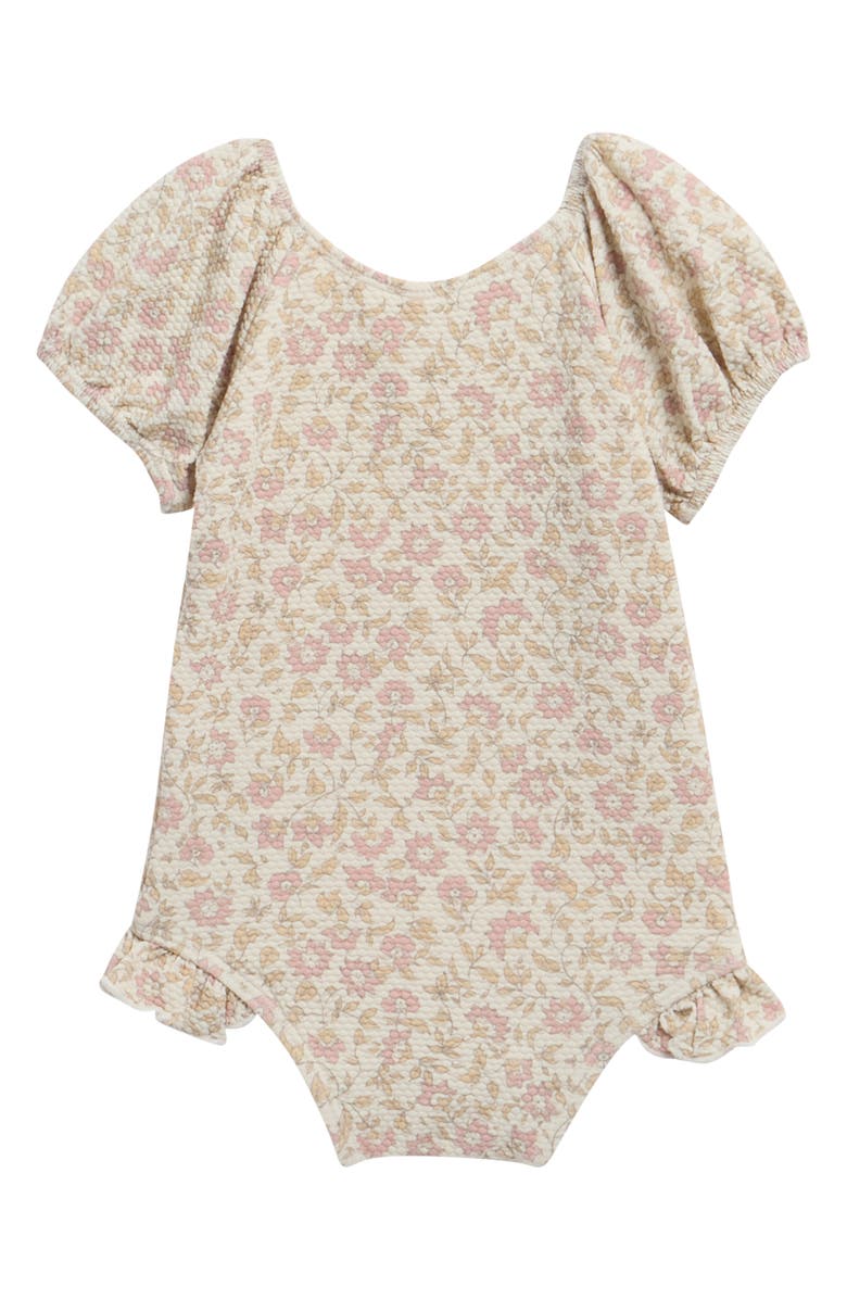 QUINCY MAE Kids' Catalina Puff Sleeve Piqué UPF 50+ One-Piece Swimsuit, Alternate, color, Natural