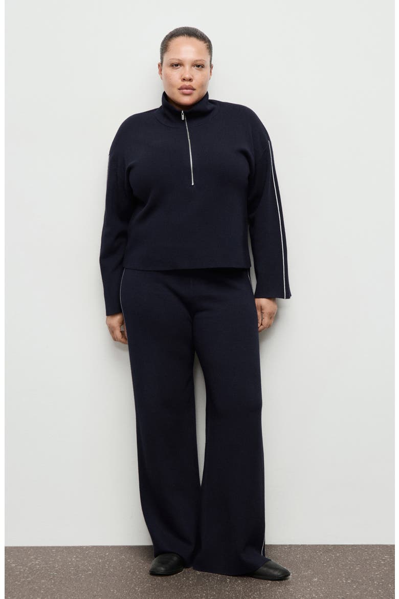 Contrast Stripe Straight Leg Pants, Alternate, color, NAVY