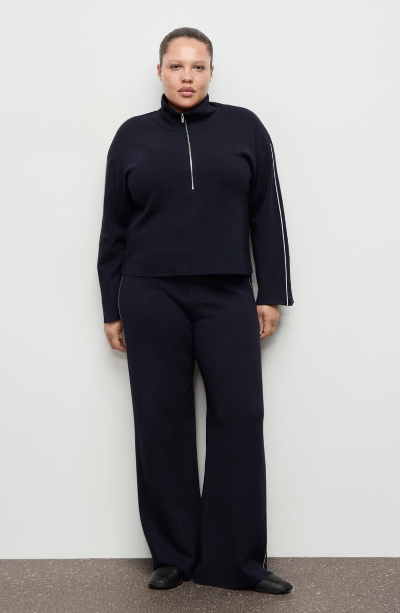 MANGO Contrast Stripe Straight Leg Pants, Alternate, color, Navy