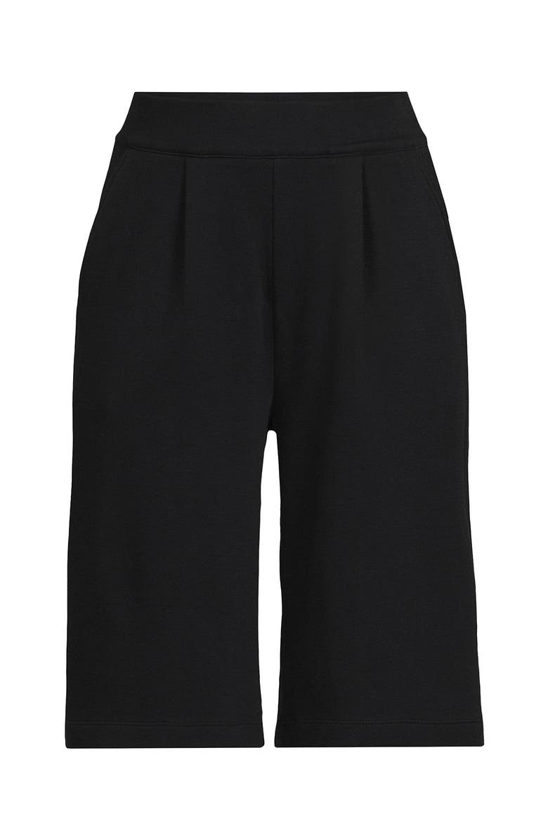 Lands' End Knit High Rise Pleated 12" Bermuda Shorts, Alternate, color, Black