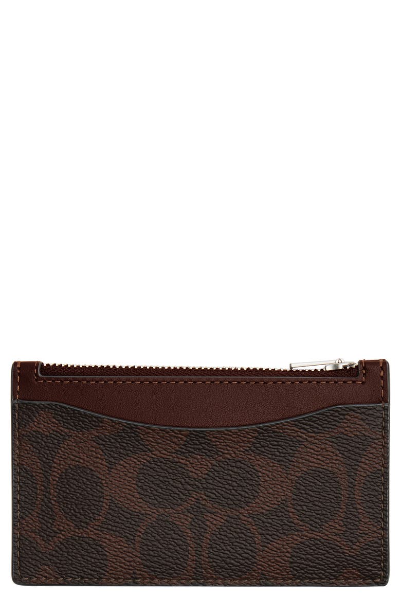 COACH Signature Coated Canvas & Leather Zip Card Case, Main, color, Maple