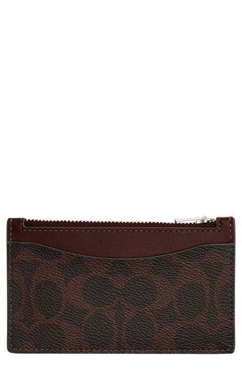 Signature Coated Canvas & Leather Zip Card Case