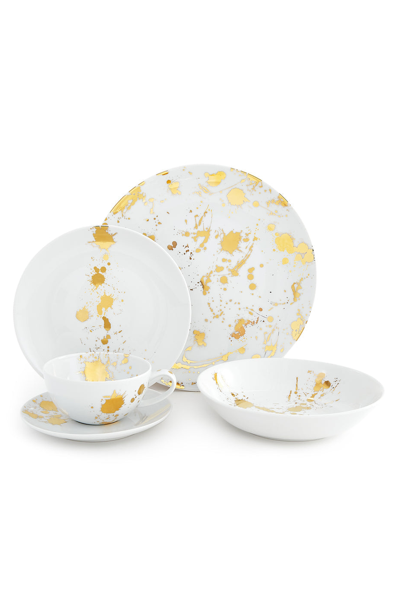 1948 Soup Bowl, Alternate, color, White / Gold Splatter