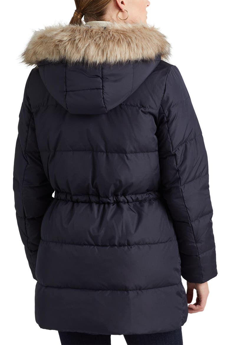 Faux Fur Trim Down & Feather Puffer Coat, Alternate, color, DARK NAVY