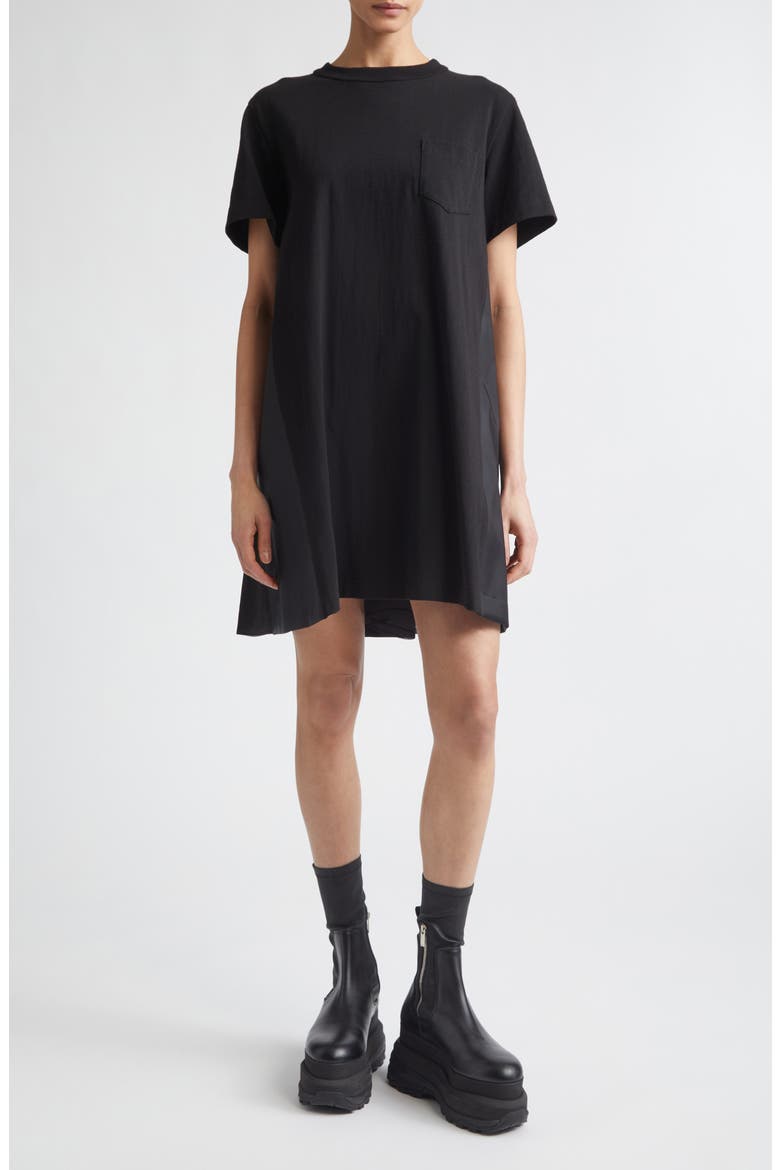 Cotton Jersey & Nylon Twill Dress, Main, color, BLACK