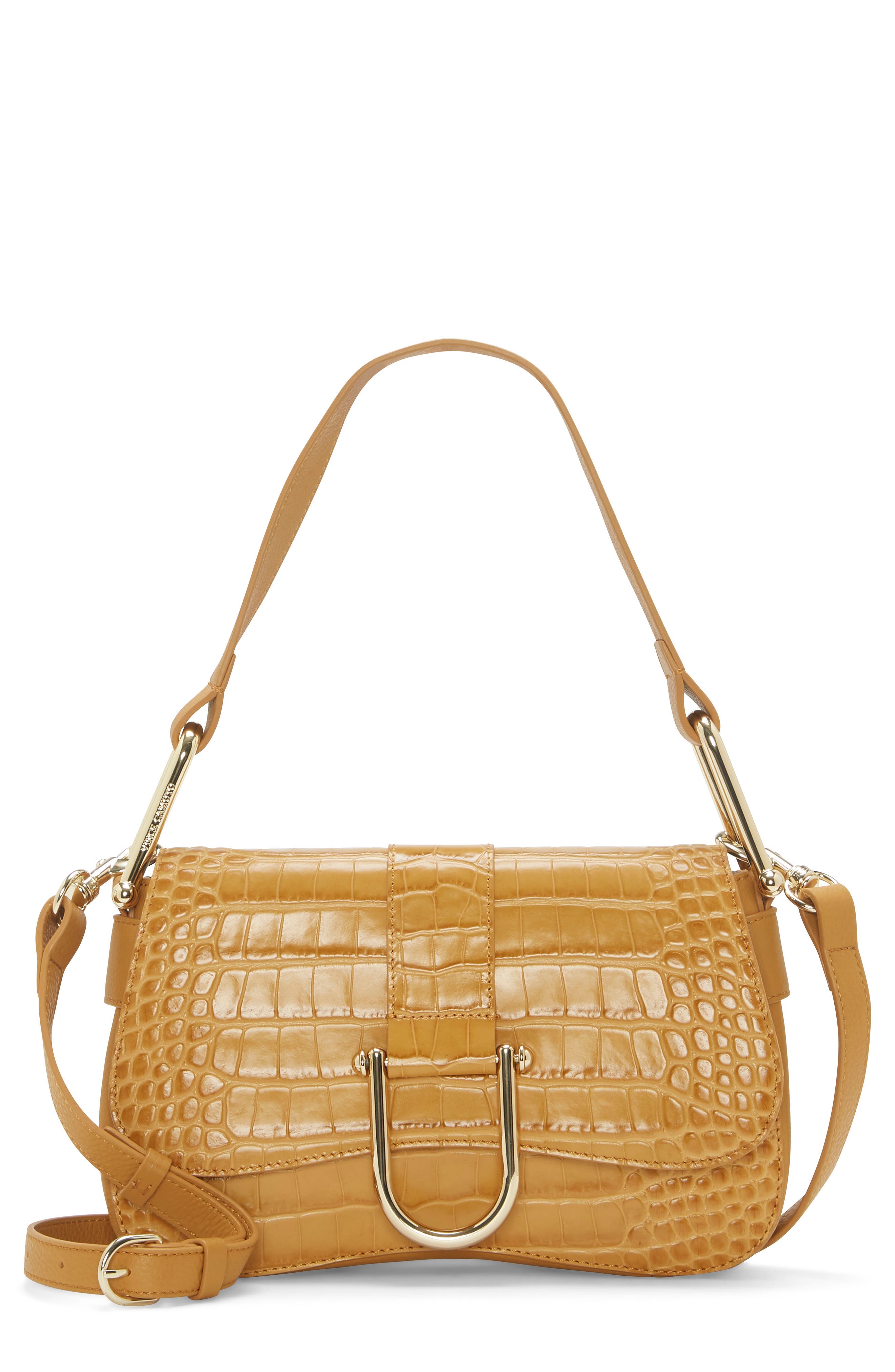 Tal Croc Embossed Leather Shoulder Bag, Main, color, DKBROWN 01