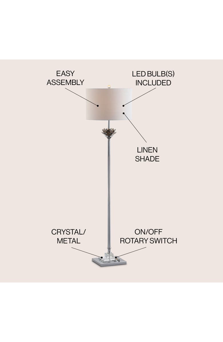 JONATHAN Y Amelia Crystal / Metal LED Floor Lamp, Alternate, color, Smoke Gray/Chrome