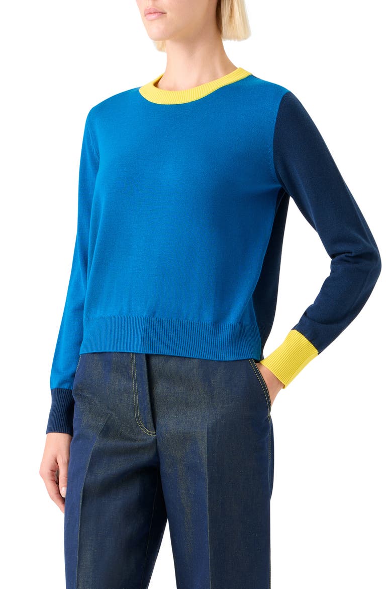 Colorblock Virgin Wool Sweater, Alternate, color, COBALT BLUE-MULTI