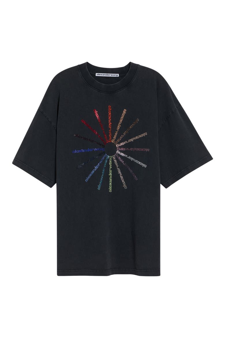 Oversize Crystal Hotfix Logo T-Shirt, Alternate, color, WASHED BLACK
