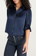 Cinq à Sept Fiona Ruffle Cuff Silk Button-Up Shirt