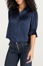 Cinq à Sept Fiona Ruffle Cuff Silk Button-Up Shirt