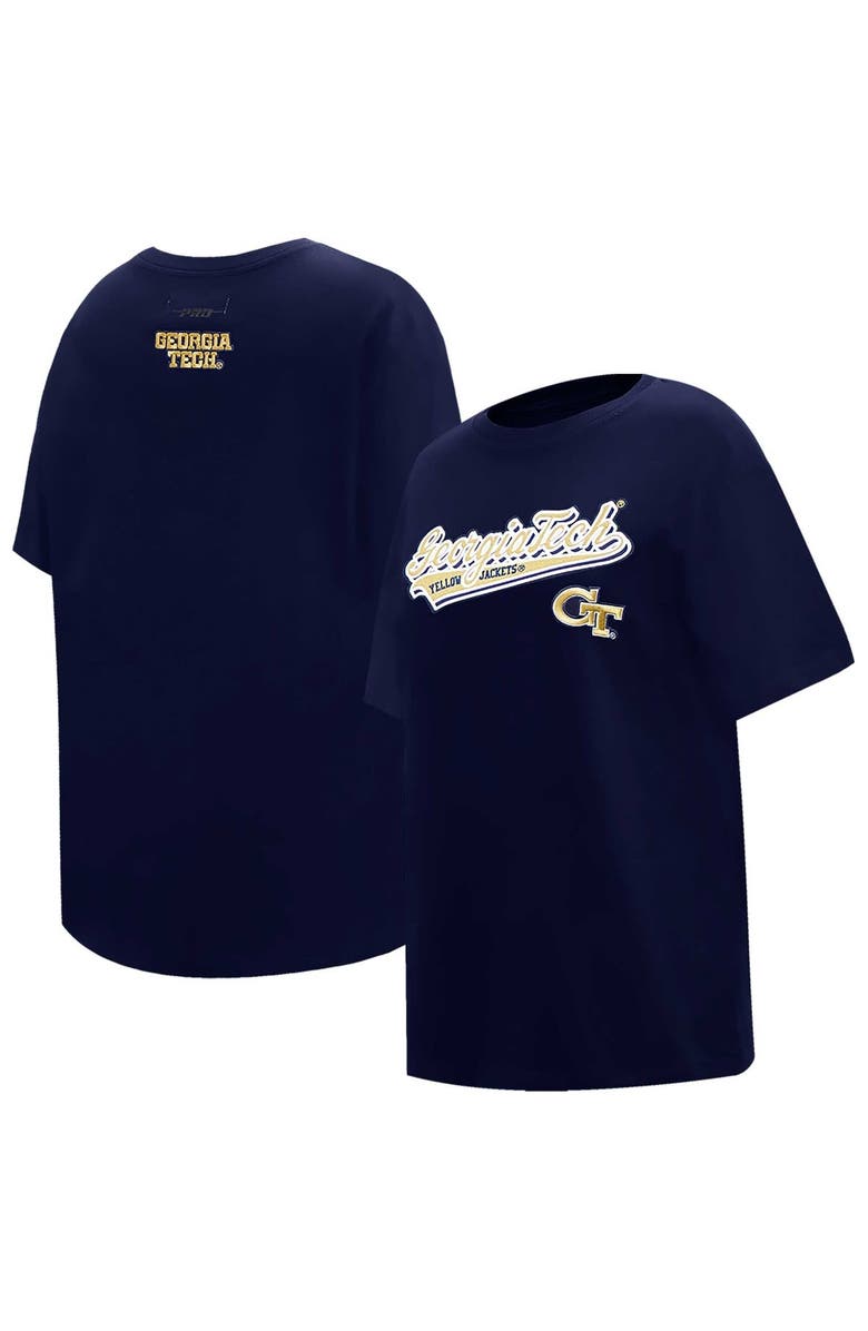 PRO STANDARD Women's Pro Standard Navy Georgia Tech Yellow Jackets Script Tail Oversized Boyfriend T-Shirt, Alternate, color, 