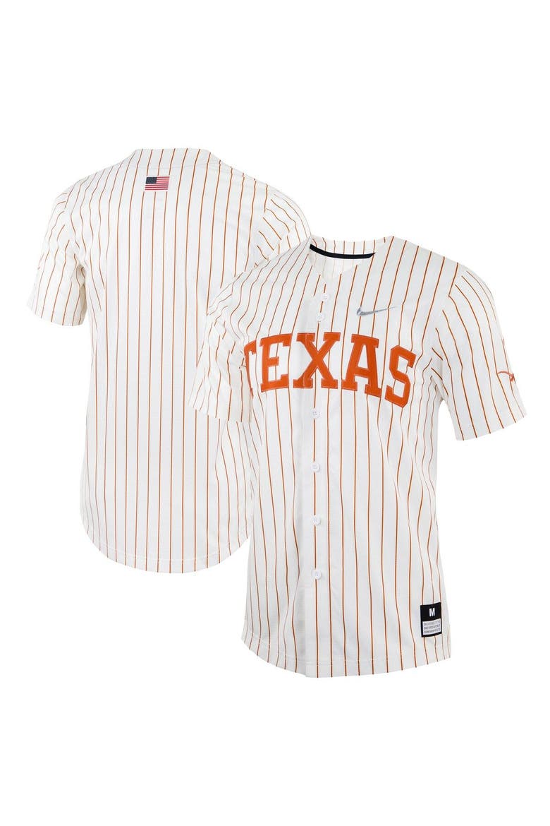 Men's Nike White Texas Longhorns Pinstripe Replica Full-Button Baseball Jersey, Main, color, White
