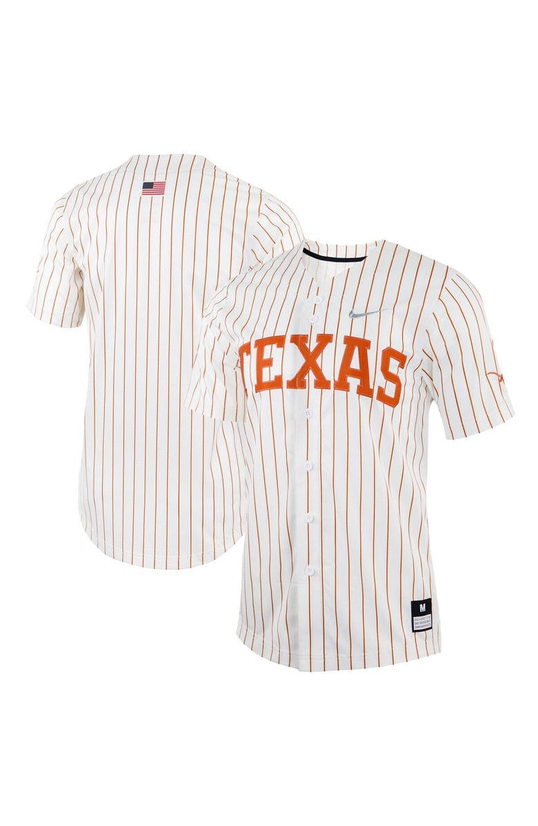 Nike Men's Nike White Texas Longhorns Pinstripe Replica Full-Button Baseball Jersey, Main, color, 