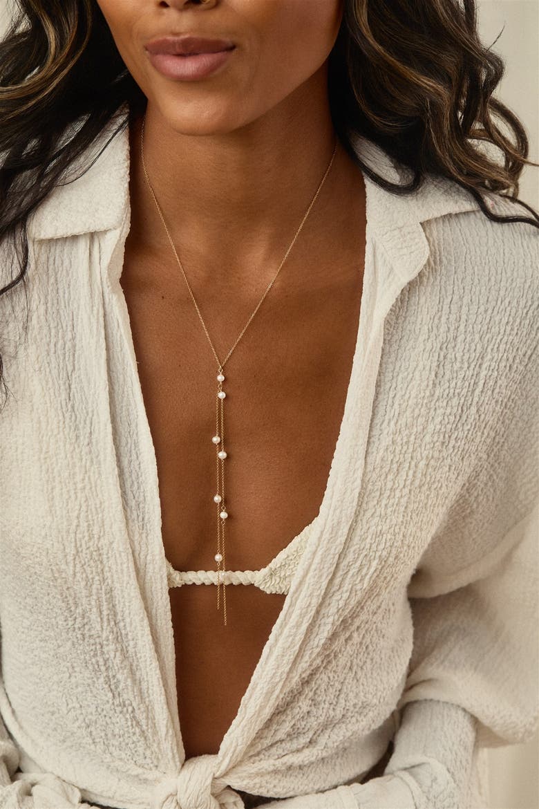 Bobbi Pearl Lariat Necklace, Alternate, color, Gold