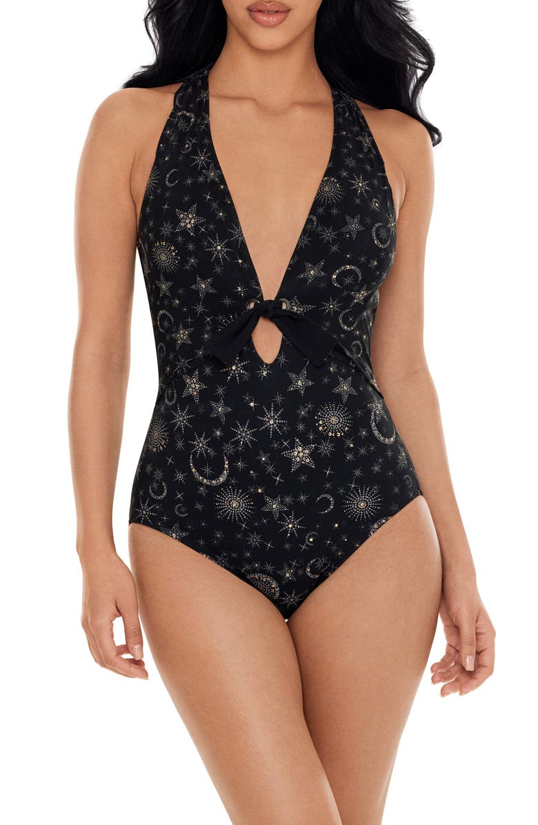 Magicsuit<sup>®</sup> Lucky Stars Halle One-Piece Swimsuit, Main, color, Black/ Gold